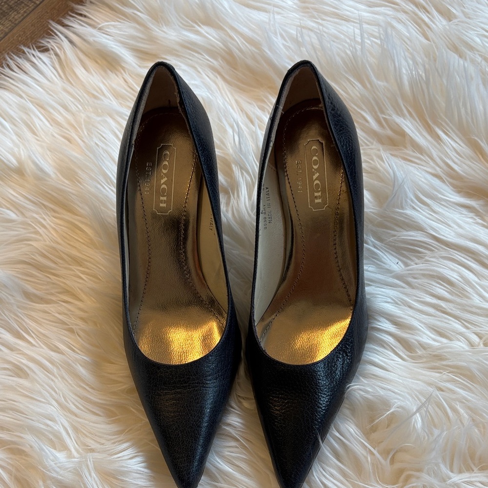 Coach Black Leather Pointed Toe Pumps